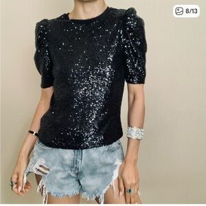 Rachel Zoe Sparkling Black Sequin Blouse